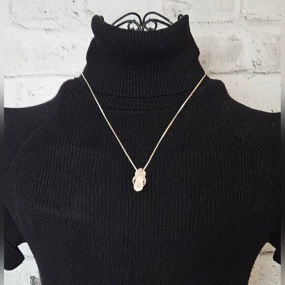 Pink Ribbon Breast Cancer Awareness Flip Flop Pendant Necklace Silvertone - Picture 3 of 7